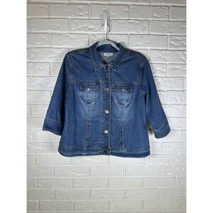 Fashion Bug Y2K Heart Button Denim‎ Jacket Women's 16W Cropped 3/4 Sleeve